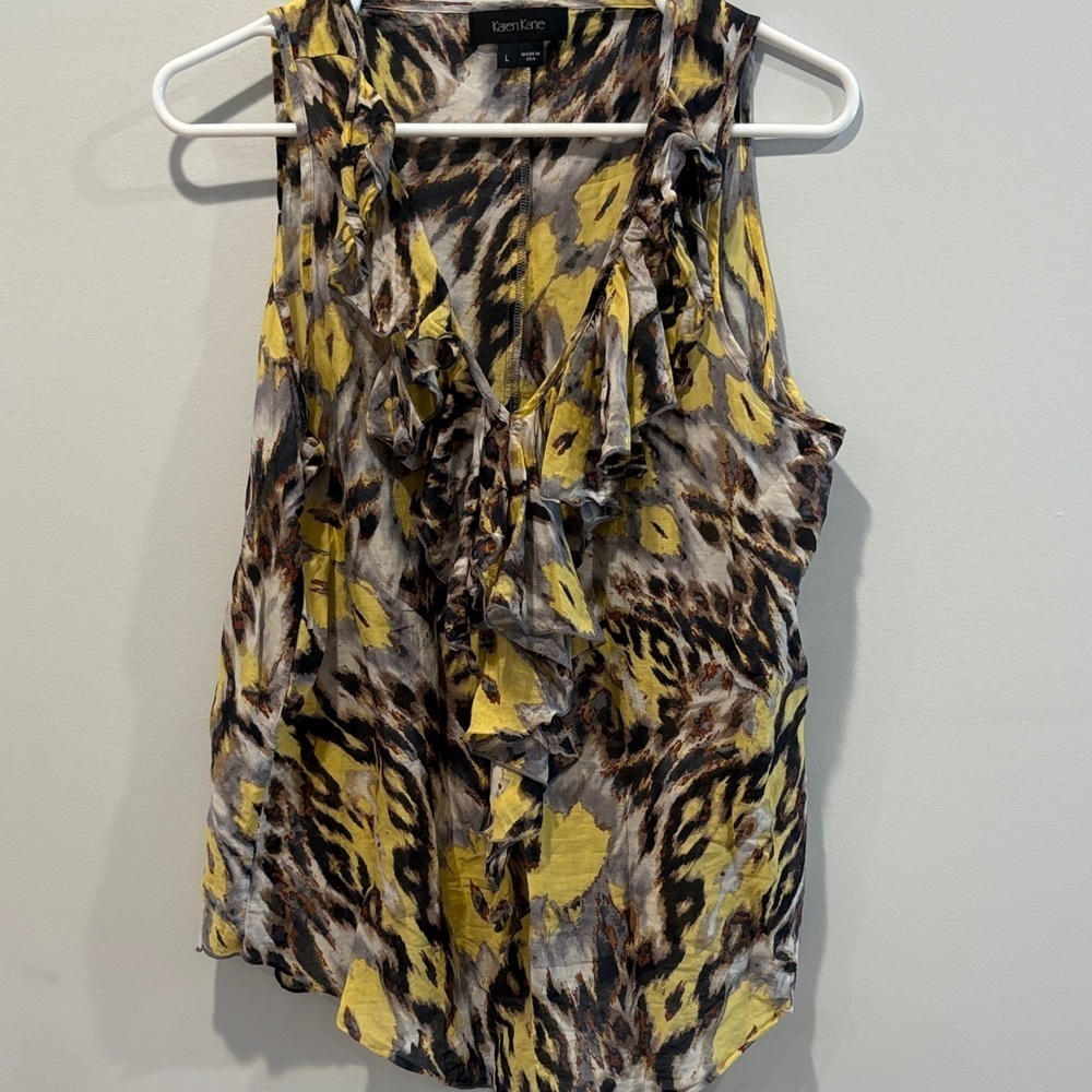 Karen Kane Yellow and Brown Animal Print Blouse